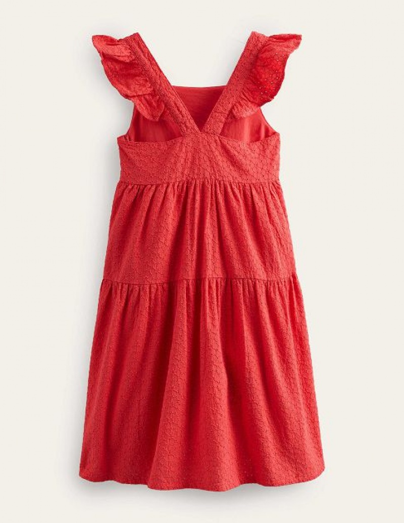 Red Kids' Boden All Over Broderie Dress | 75481CYGZ