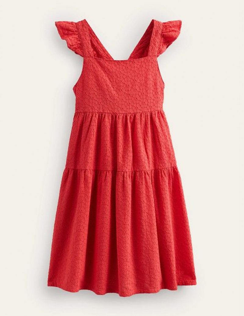 Red Kids\' Boden All Over Broderie Dress | 75481CYGZ