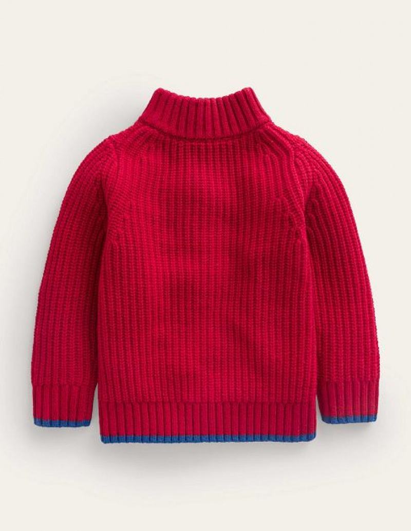 Red Kids' Boden Chunky Half Zip Sweaters | 34057RIVP