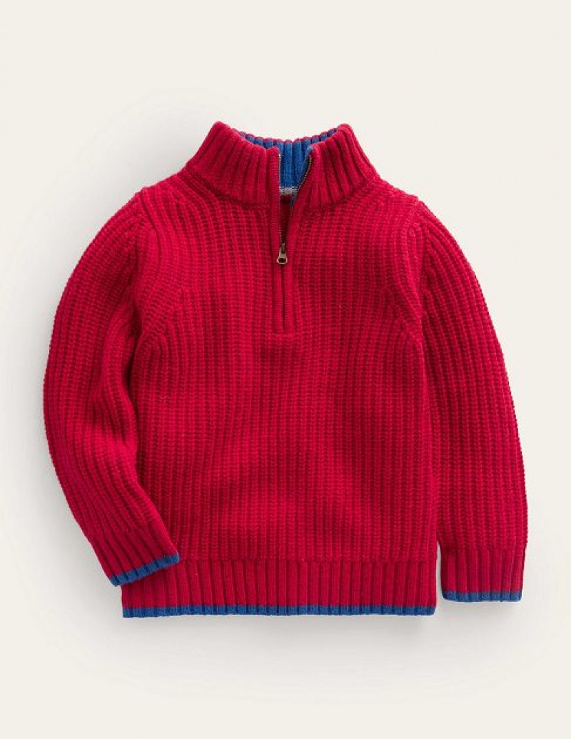 Red Kids\' Boden Chunky Half Zip Sweaters | 34057RIVP