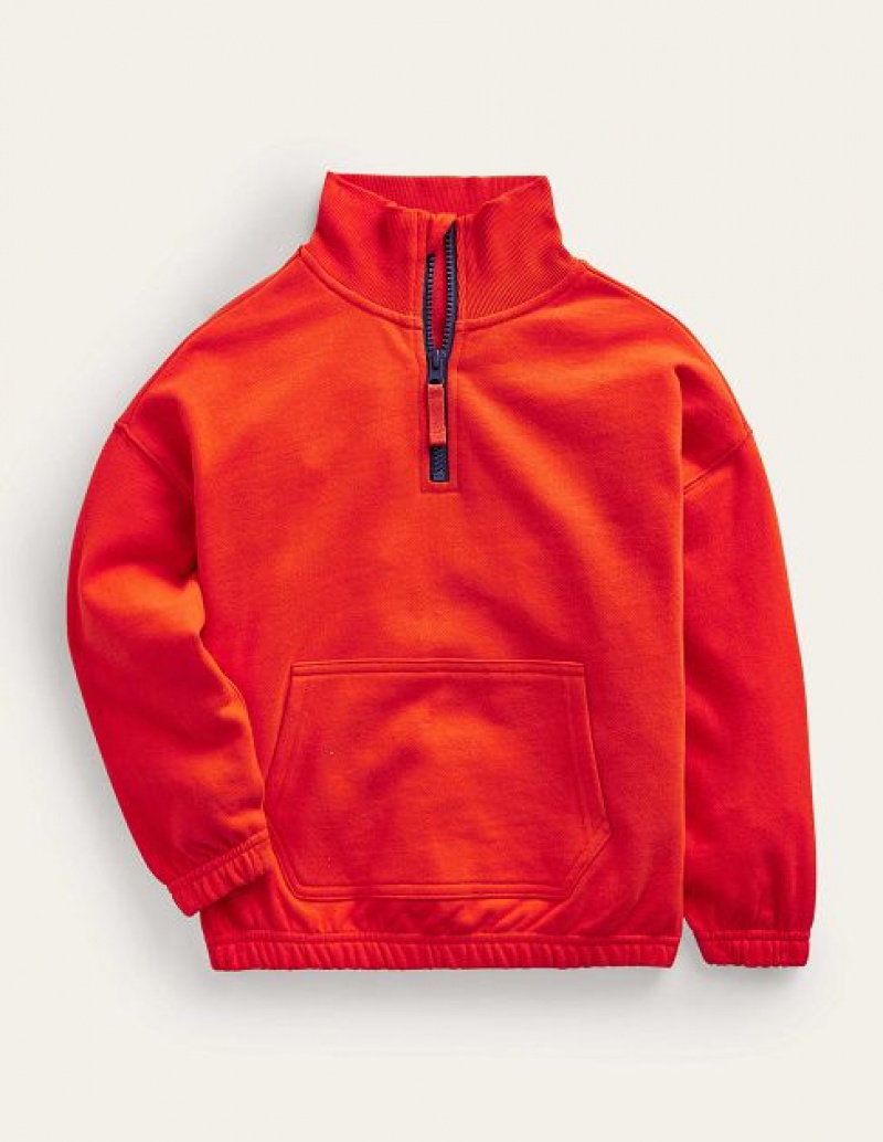 Red Kids' Boden Colourblock Half Zip Sweaters | 35428QOYV