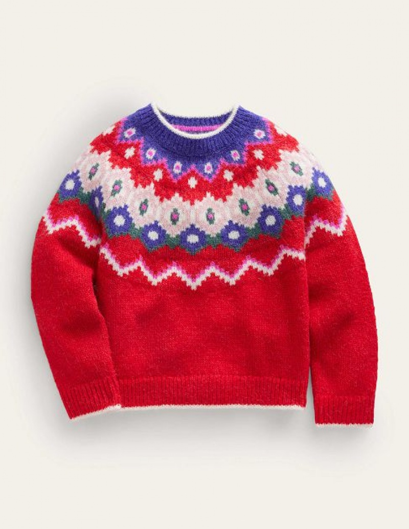 Red Kids' Boden Cosy Fair Isle Sweaters | 72803RZDH