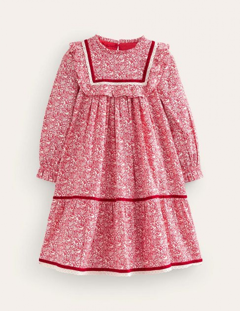 Red Kids' Boden Lace Trim Nostalgic Dress | 46058AQDR