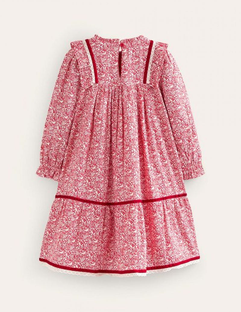 Red Kids' Boden Lace Trim Nostalgic Dress | 46058AQDR