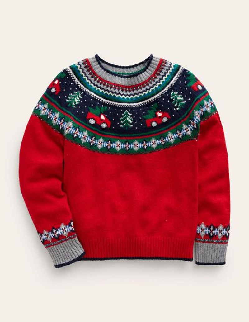 Red Kids' Boden Novelty Fair Isle Sweaters | 81976BIYN