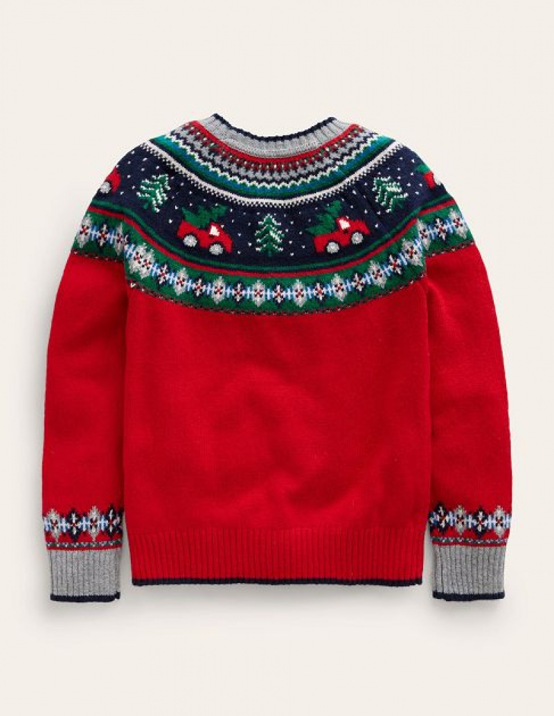 Red Kids' Boden Novelty Fair Isle Sweaters | 81976BIYN