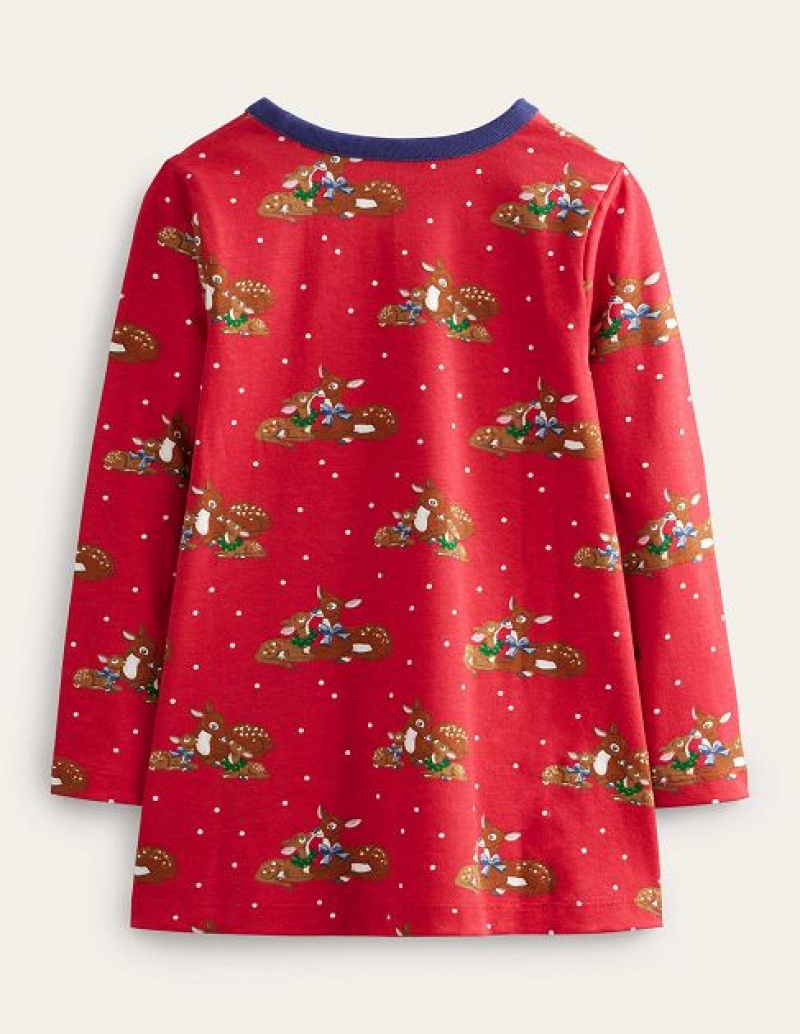 Red Kids' Boden Printed Tunic Sweatshirts | 03149OTYM