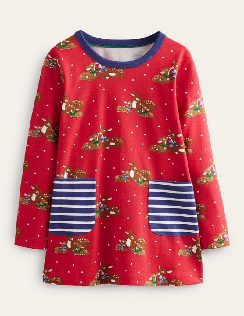 Red Kids\' Boden Printed Tunic Sweatshirts | 03149OTYM