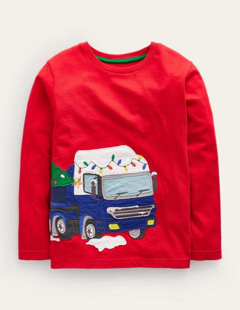 Red Kids' Boden Truck Appliqué T-Shirt | 14368DKCE