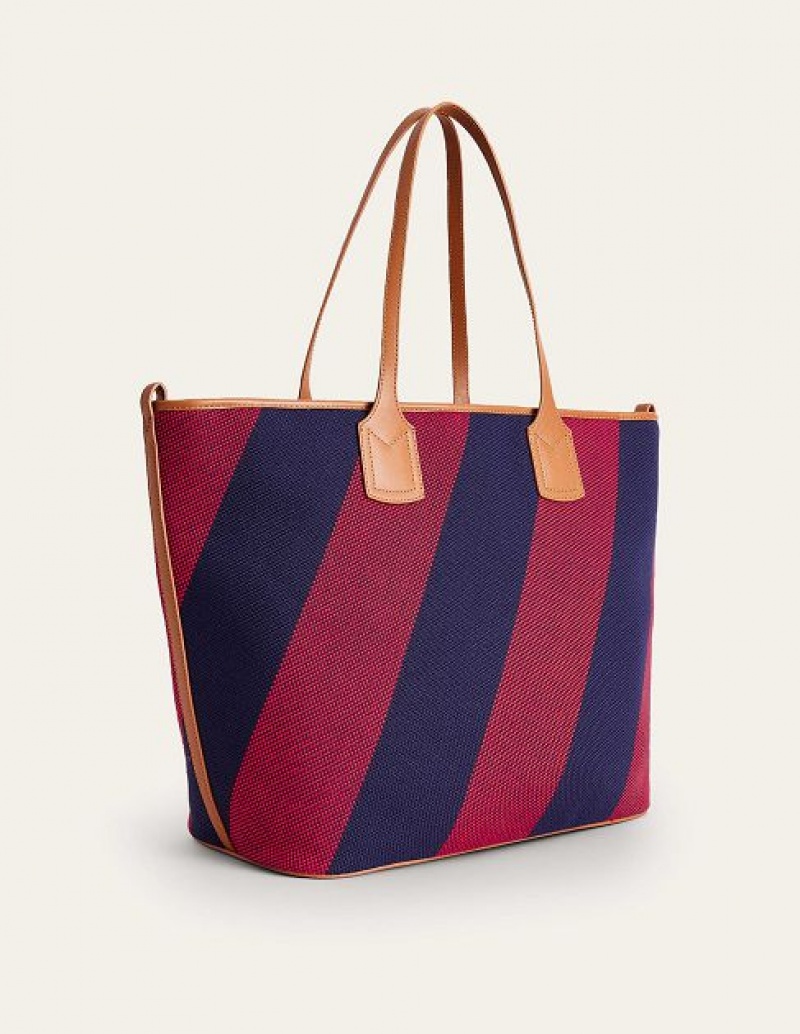 Red Navy Stripes Women's Boden Trapeze Tote Bags | 97685GLHT