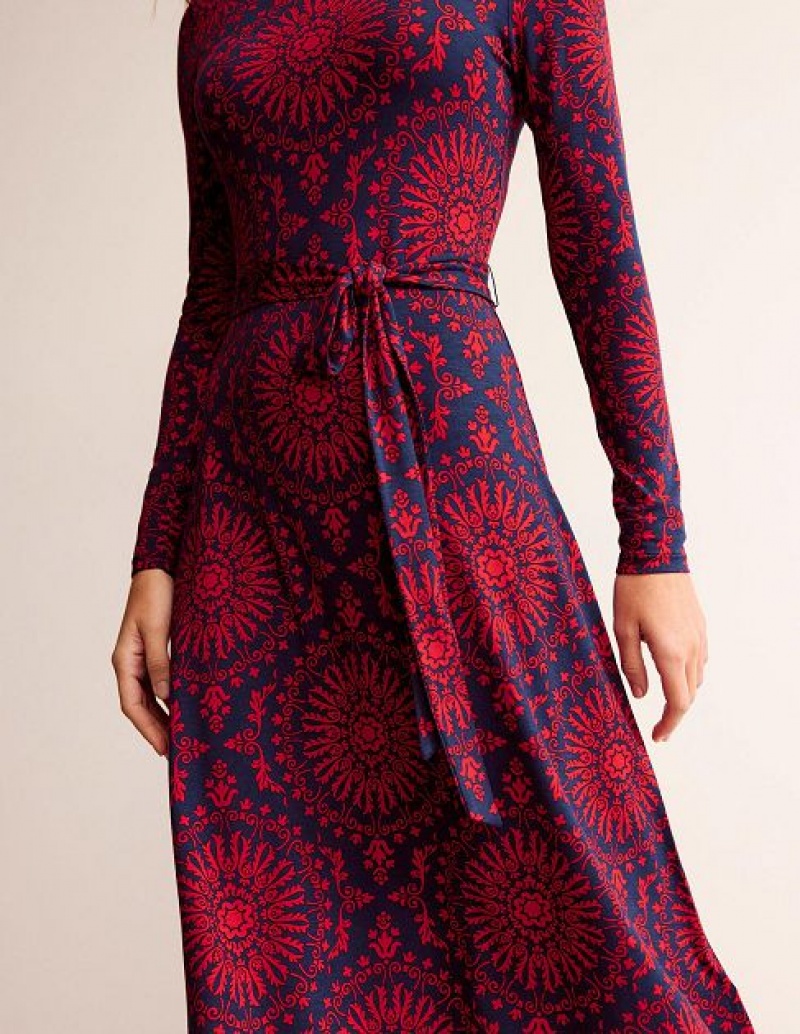 Red Women's Boden Alberta Jersey Midi Dress | 07264LEXW