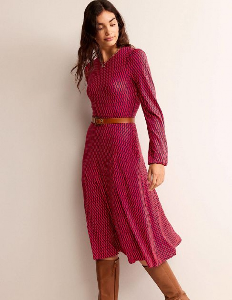 Red Women's Boden Camille Jersey Midi Dress | 30451ODLJ