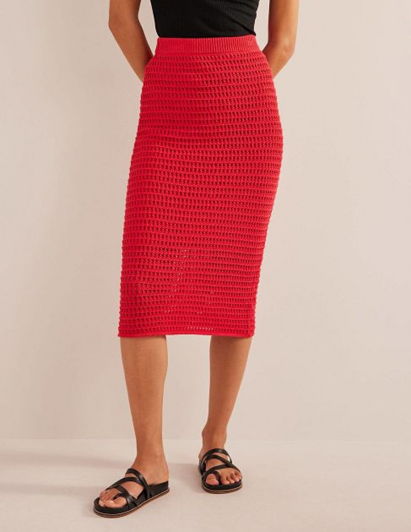 Red Women's Boden Crochet Knit Skirts | 59801EUXF