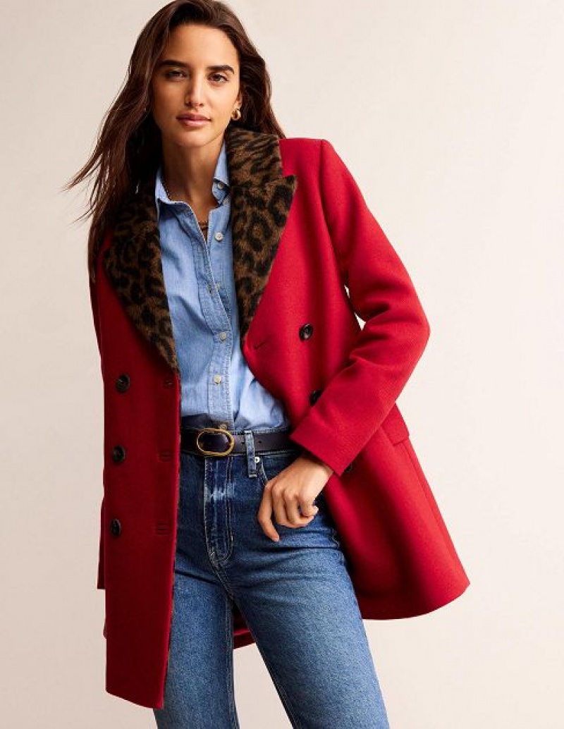 Red Women's Boden Double-breasted Wool Coats | 75243TANI