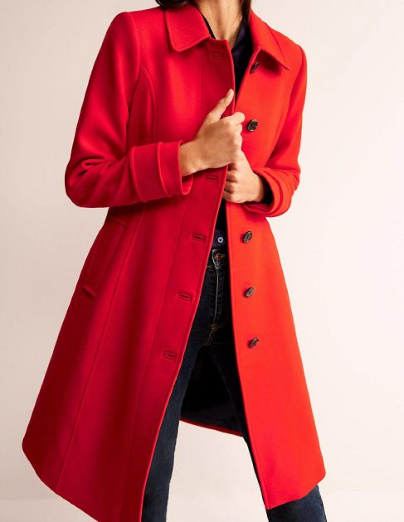 Red Women's Boden Durham Wool Collared Coats | 71530WYRQ