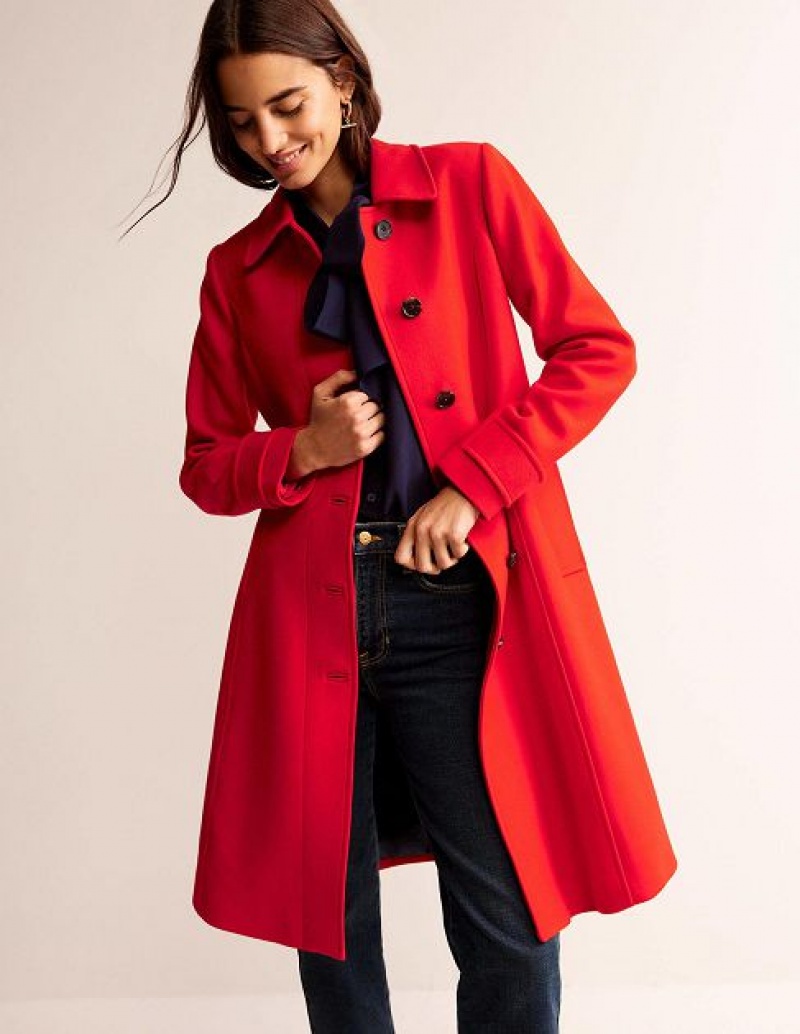 Red Women's Boden Durham Wool Collared Coats | 71530WYRQ