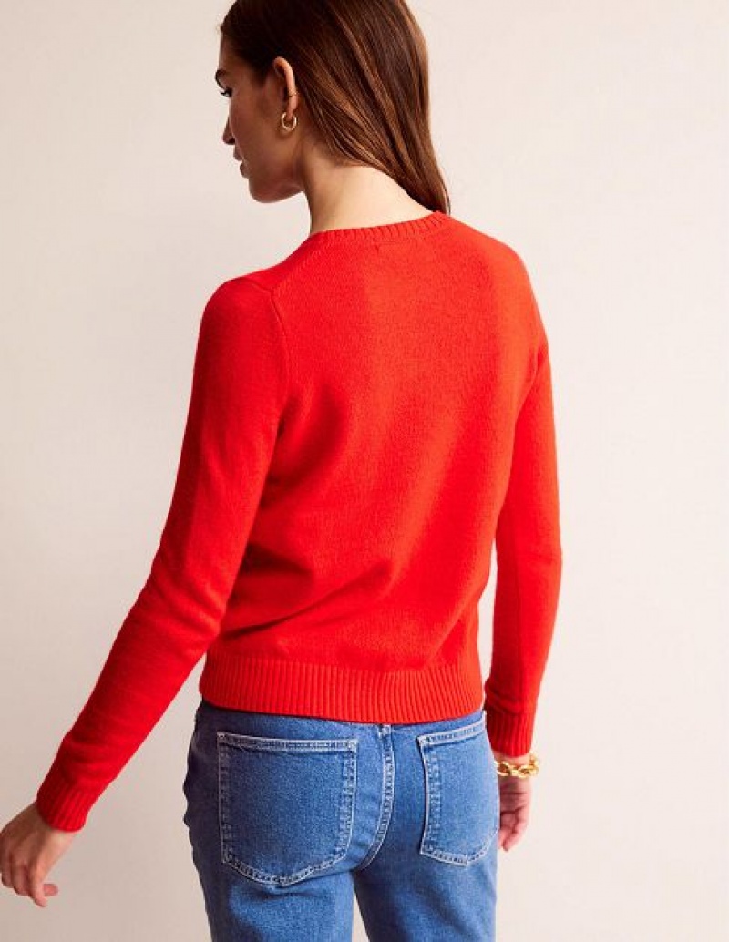 Red Women's Boden Embroidered Crew-neck Sweaters | 65798LIAT