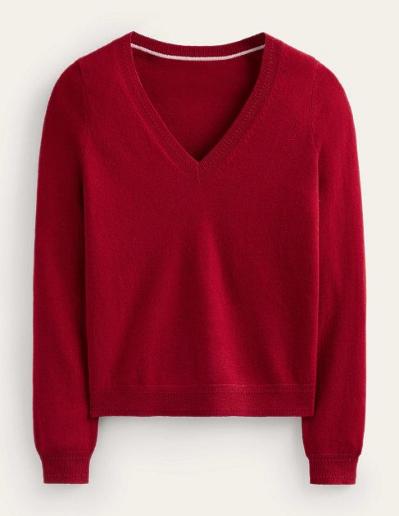 Red Women's Boden Eva Cashmere V-neck Sweaters | 17053IRLK