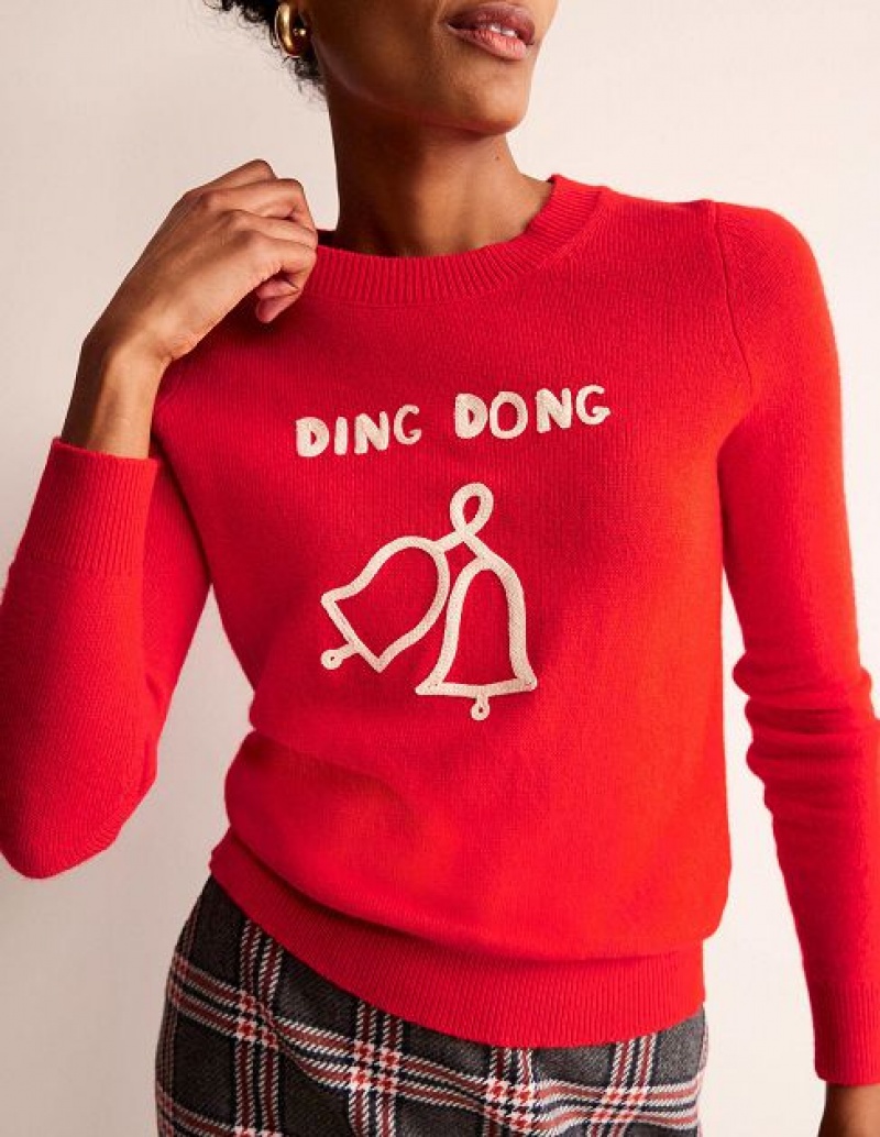 Red Women's Boden Festive Embroidered Sweaters | 72491PDVY