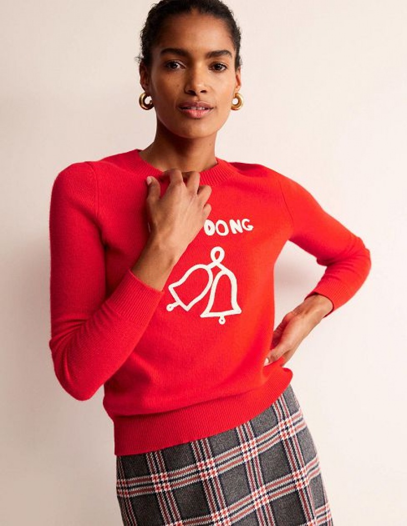 Red Women's Boden Festive Embroidered Sweaters | 72491PDVY