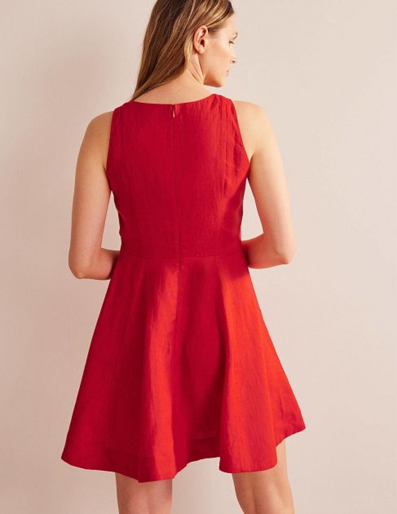 Red Women's Boden Fit-and-flare Linen Mini Dress | 85914TWDO