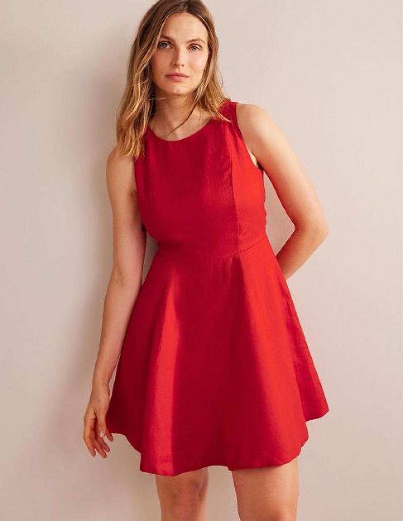 Red Women's Boden Fit-and-flare Linen Mini Dress | 85914TWDO