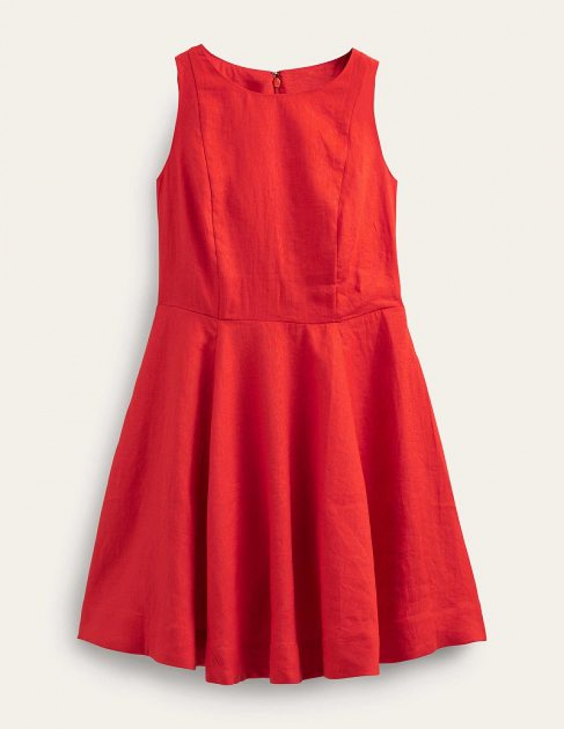 Red Women's Boden Fit-and-flare Linen Mini Dress | 85914TWDO