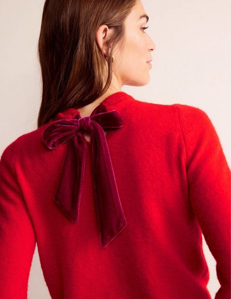 Red Women's Boden Fluffy Bow Back Jumpers | 41567VRCQ