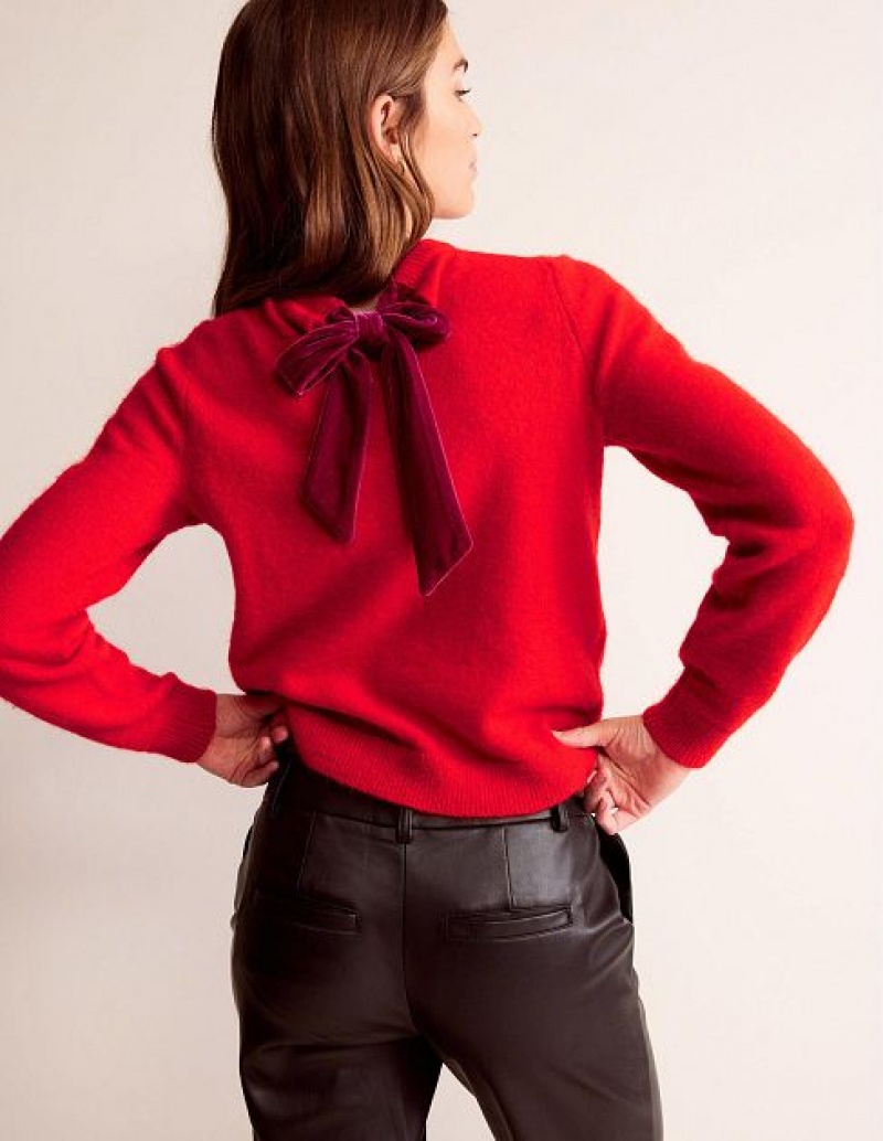 Red Women's Boden Fluffy Bow Back Jumpers | 41567VRCQ