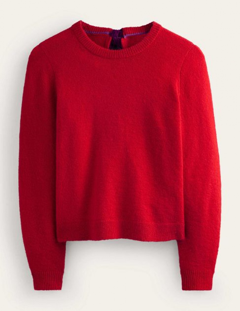 Red Women's Boden Fluffy Bow Back Jumpers | 41567VRCQ