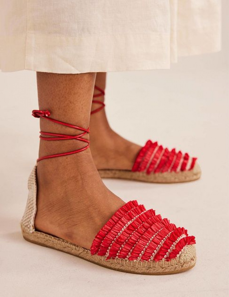 Red Women's Boden Fringe Detail Flat Sandals | 53270BGNU