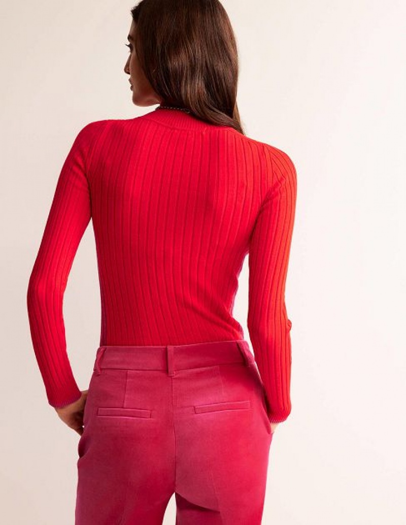 Red Women's Boden Isodora Ribbed Sweaters | 46579NSBG