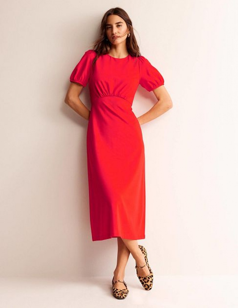 Red Women's Boden Nancy Ponte Midi Dress | 41389WHOG