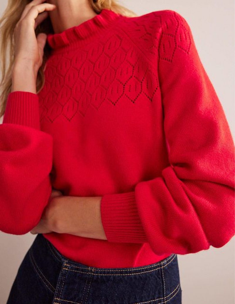 Red Women's Boden Pointelle-detailed Sweaters | 59861ZBDP