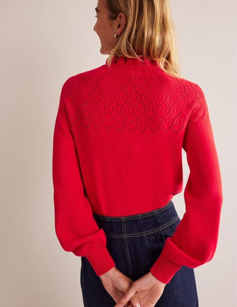 Red Women's Boden Pointelle-detailed Sweaters | 59861ZBDP