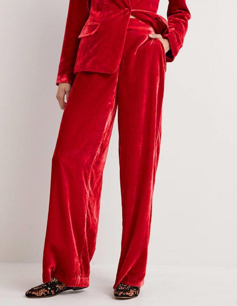 Red Women's Boden Red Velvet Wide-leg Pants | 37519NJFD