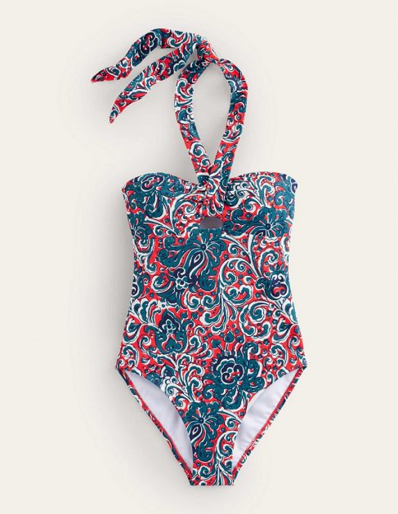 Red Women's Boden Scarf Bandeau Swimsuits | 97018OPYM