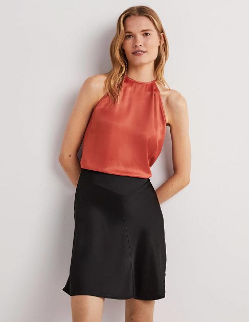 Red Women's Boden Strappy Halterneck Satin Tops | 41235NHMO