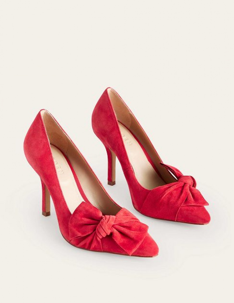 Red Women's Boden Suede-bow Courts Heels | 86475DMHO