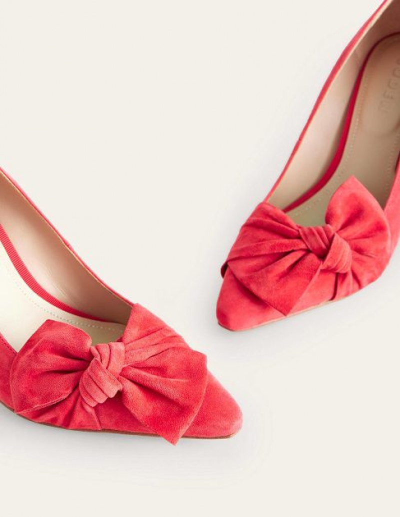 Red Women's Boden Suede-bow Courts Heels | 86475DMHO