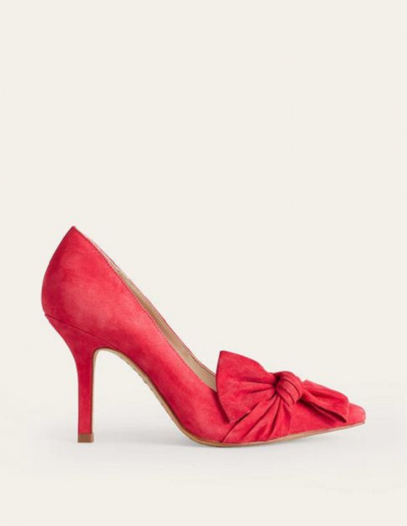 Red Women's Boden Suede-bow Courts Heels | 86475DMHO