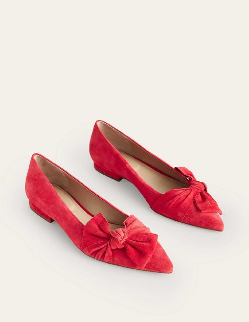 Red Women's Boden Suede-bow Flats | 37920GLOB