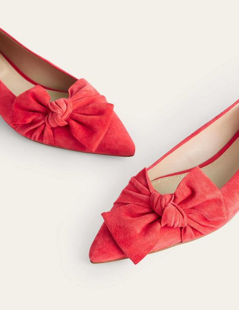 Red Women's Boden Suede-bow Flats | 37920GLOB