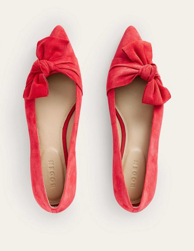 Red Women's Boden Suede-bow Flats | 37920GLOB