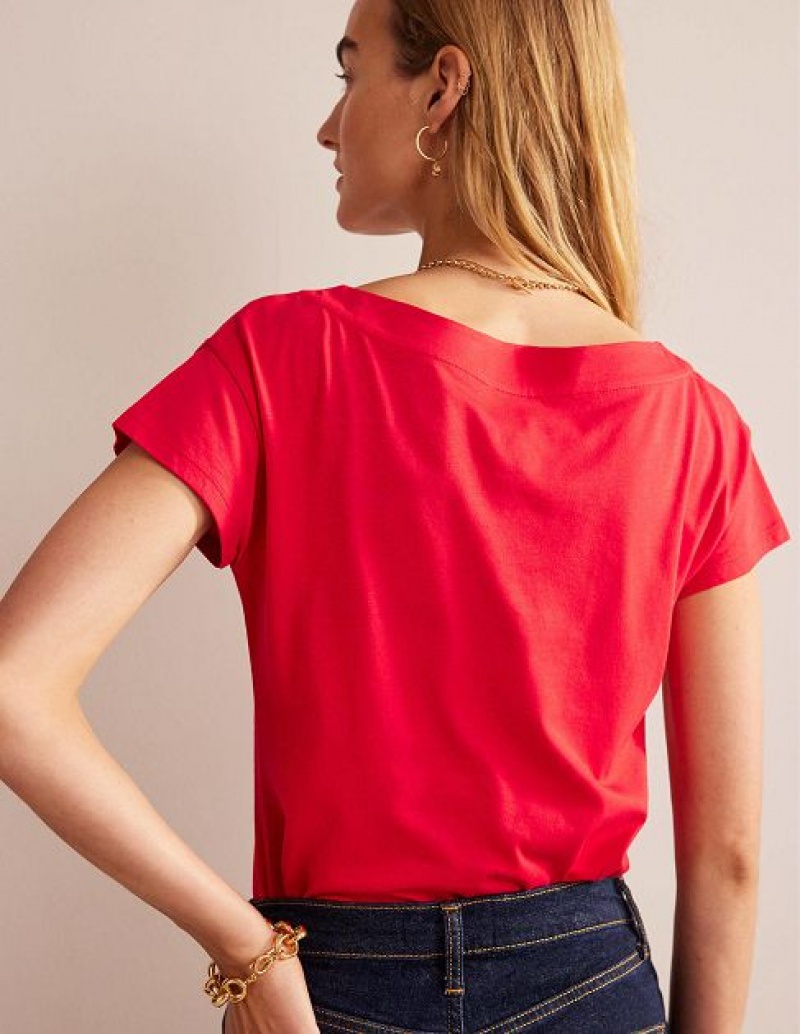 Red Women's Boden Supersoft Boat Neck T-Shirt | 65973JRFE