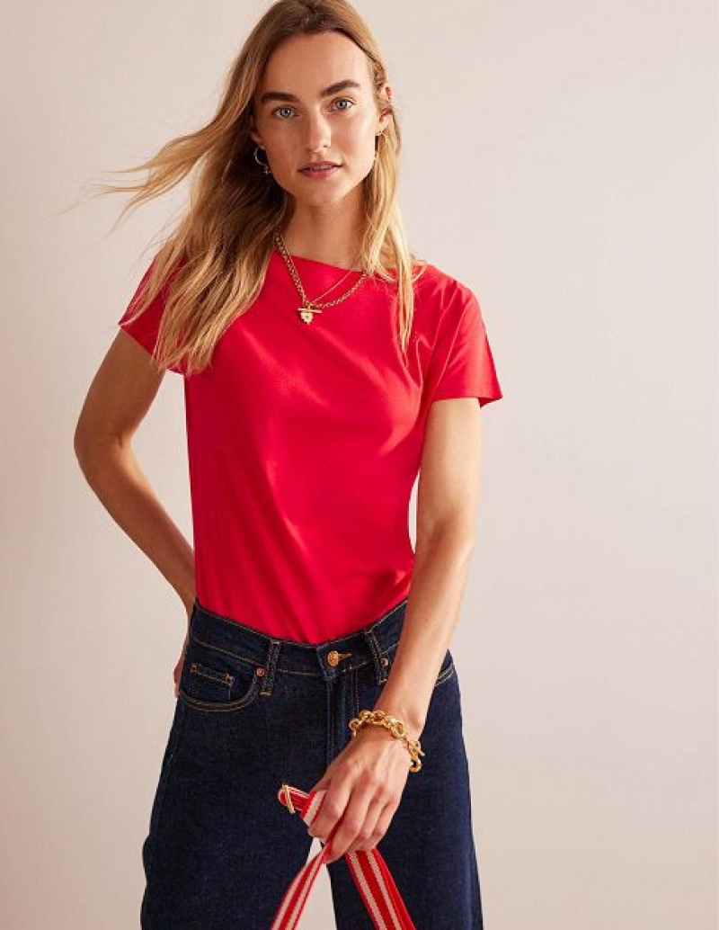 Red Women's Boden Supersoft Boat Neck T-Shirt | 65973JRFE