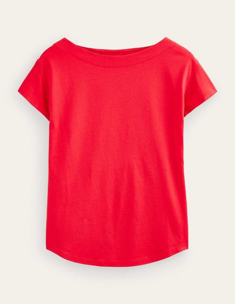 Red Women's Boden Supersoft Boat Neck T-Shirt | 65973JRFE