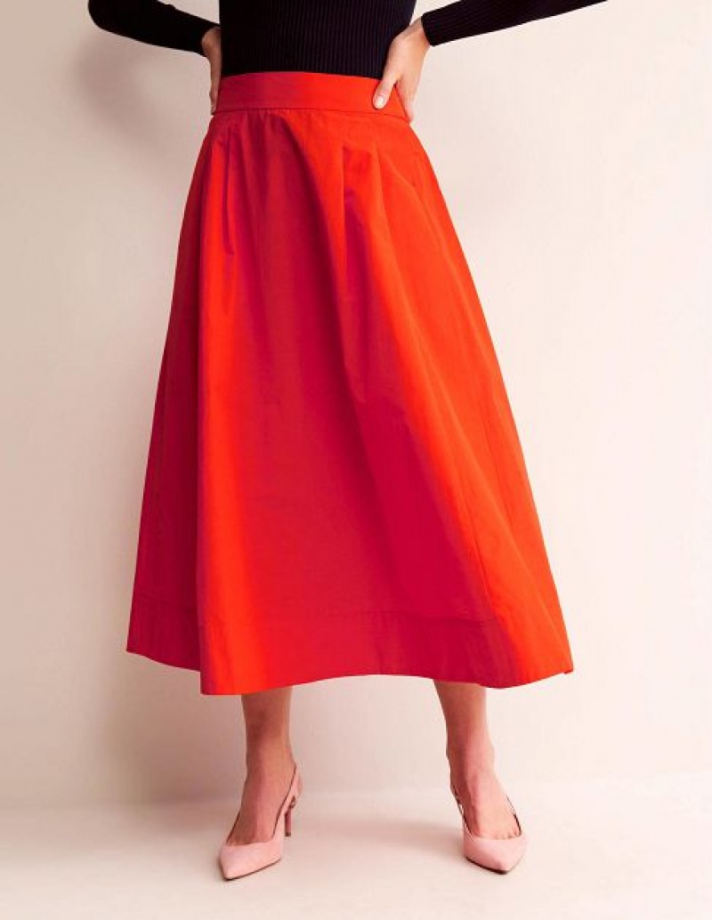 Red Women's Boden Taffeta Pull-on Skirts | 71586ZUNA