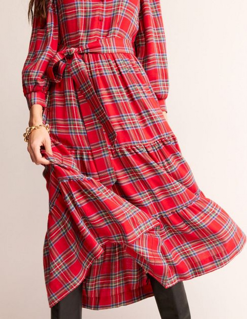 Red Women's Boden Tartan Maxi Dress | 03678SYGR