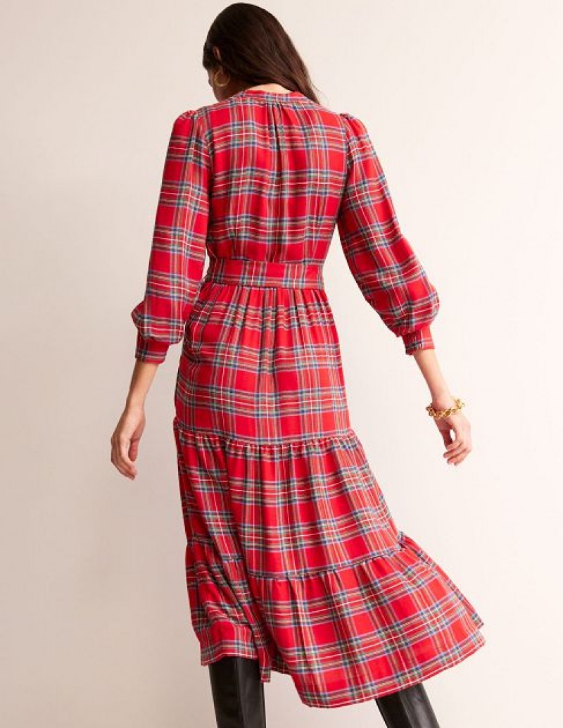 Red Women's Boden Tartan Maxi Dress | 03678SYGR